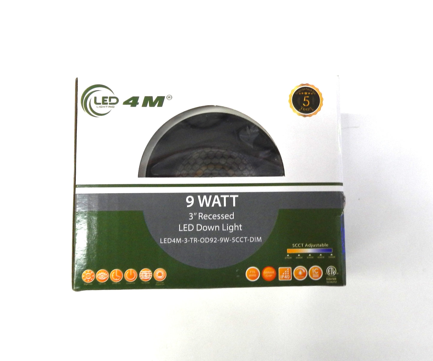 Potlight 9W 3" Recessed LED Down Light – 5CCT Adjustable, Dimmable (White/Black Reflector)