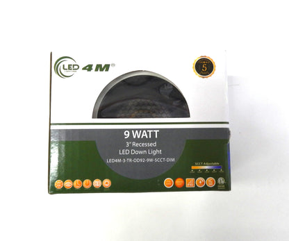 Potlight 9W 3" Recessed LED Down Light – 5CCT Adjustable, Dimmable (White/Black Reflector)