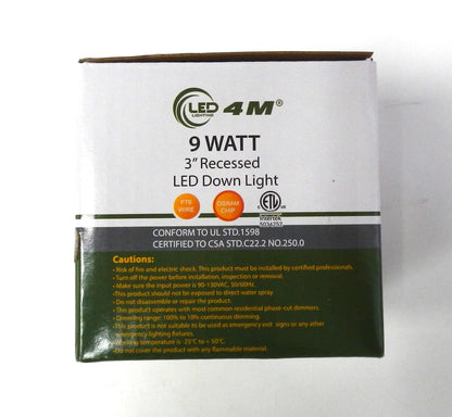 Potlight 9W 3" Recessed LED Down Light – 5CCT Adjustable, Dimmable (White/Black Reflector)