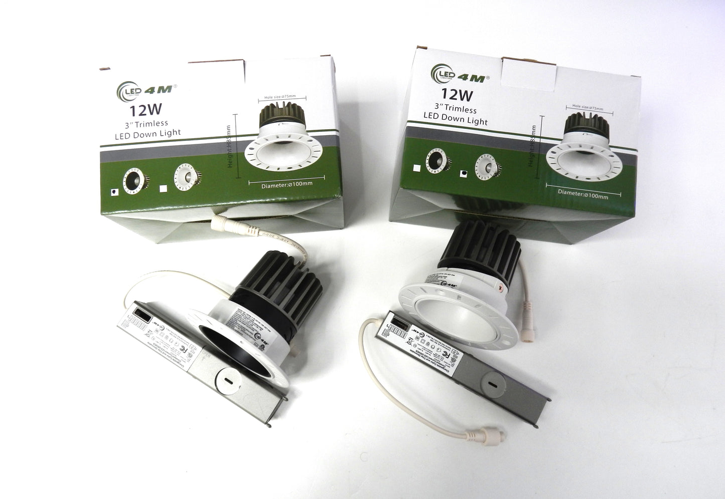 Dimmable LED Downlight 12W 3" Trimless Recessed Downlight – 840LM, CRI90