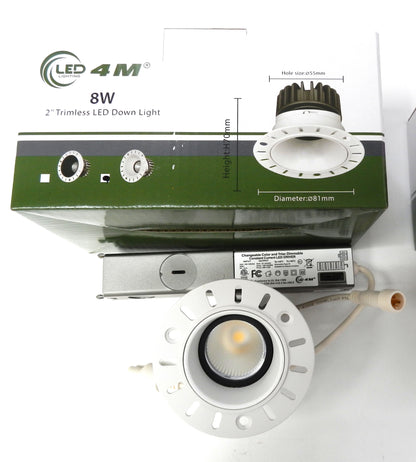 8W 2" Trimless Recessed Downlight – 560LM, Dimmable, CRI90