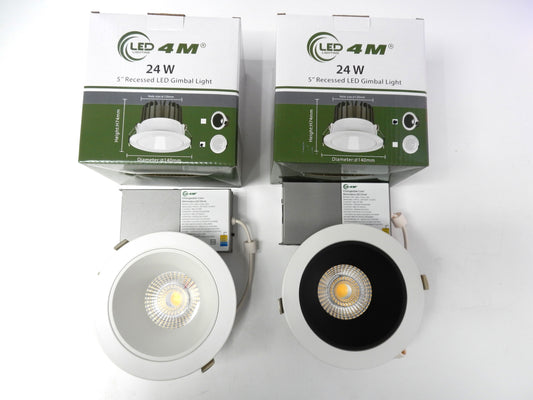 24W 5" Recessed LED Gimbal Light – 5CCT, Dimmable, High Output