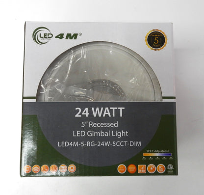 24W 5" Recessed LED Gimbal Light – 5CCT, Dimmable, High Output