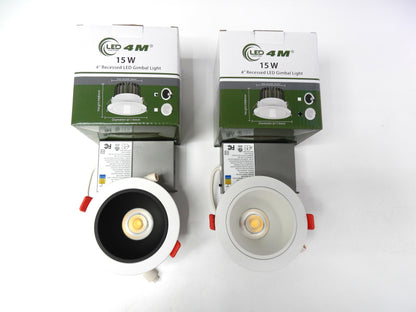 15W 4" Recessed LED Gimbal Light – 5CCT Adjustable, Dimmable, 1000LM
