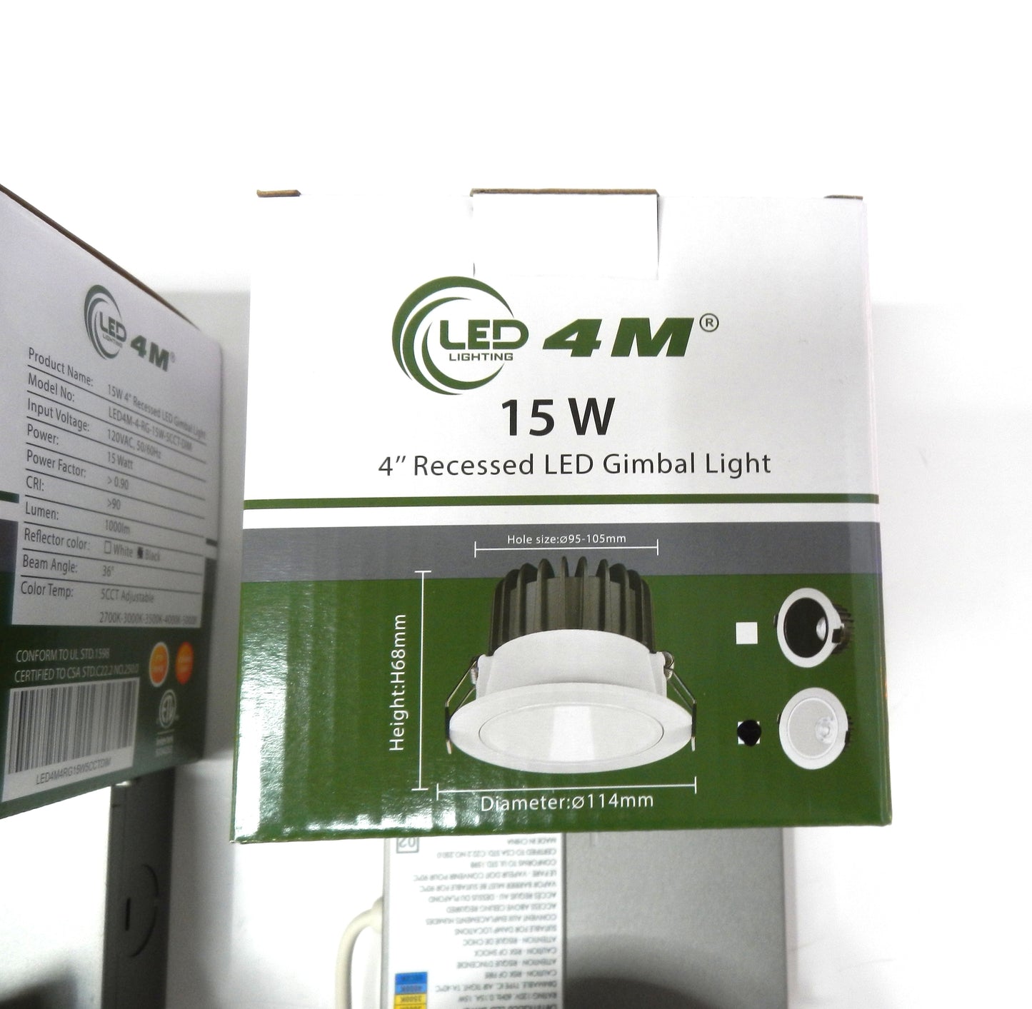 15W 4" Recessed LED Gimbal Light – 5CCT Adjustable, Dimmable, 1000LM