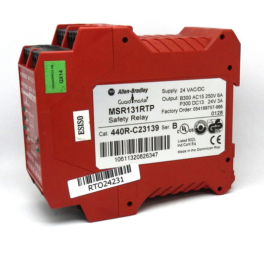 Allen-Bradley 440R-C23139 Guardmaster MSR131RTP Safety Relay, 24V AC/DC, 3NO, DIN Rail