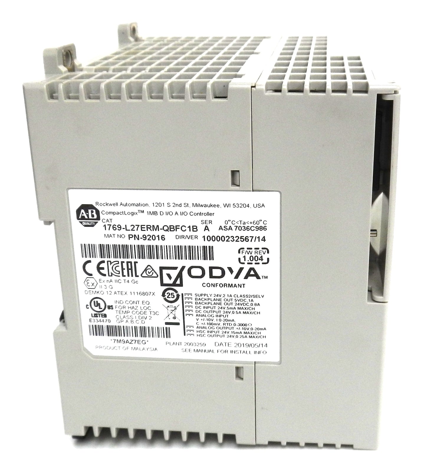 Allen-Bradley 1769-L27ERM-QBFC1B CompactLogix 5370 L2 Controller 24V DC