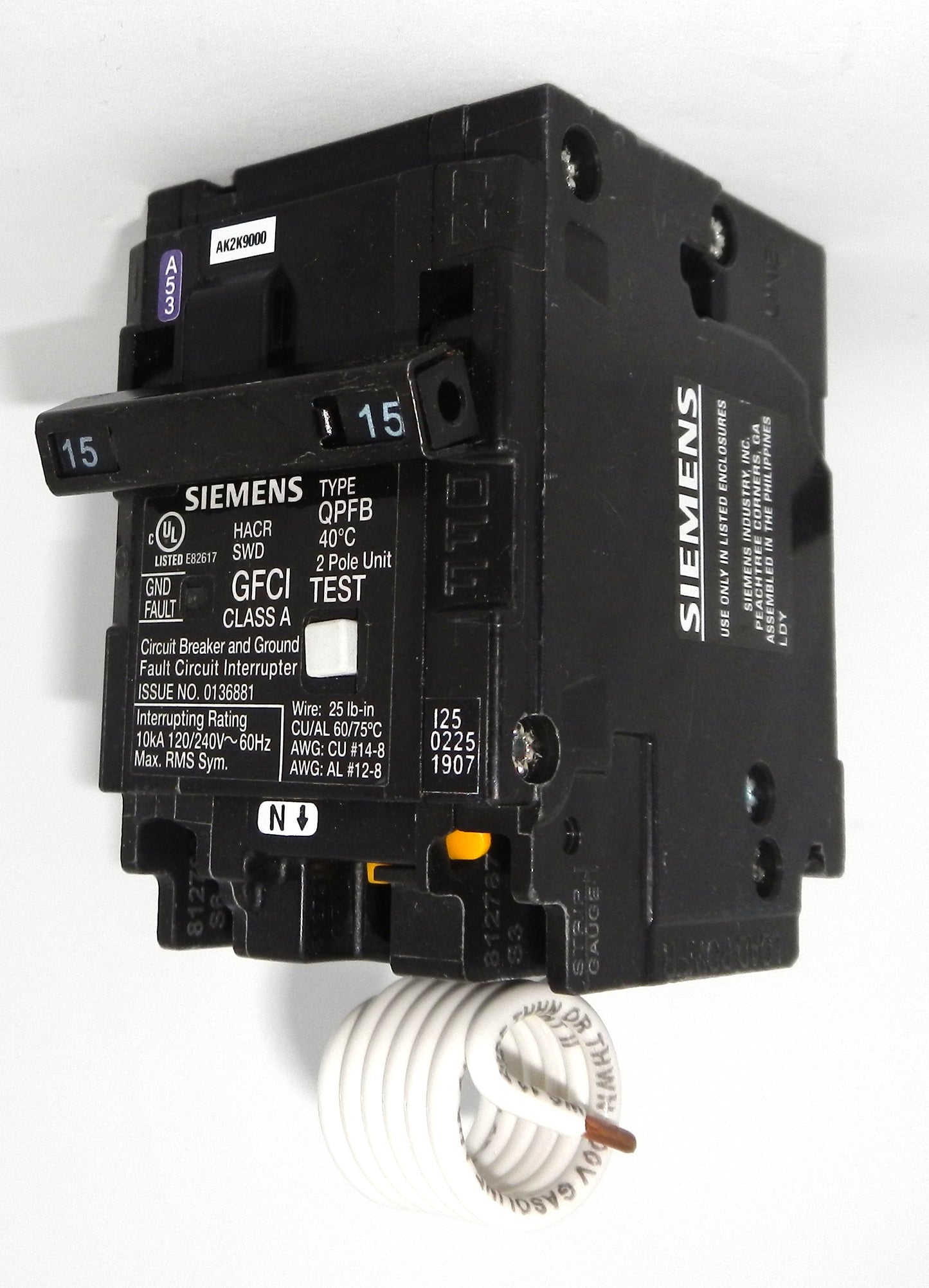 Q215GFCSA Siemens 15A 2 Pole GFCI Circuit Breaker 120/240V Type QPF2 CSA