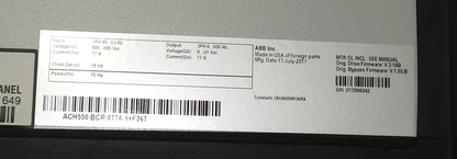 ABB ACH550-BCR-077A-6+F267 HVAC Variable Frequency Drive Panel 75HP 600VAC 77A VFD Enclosed