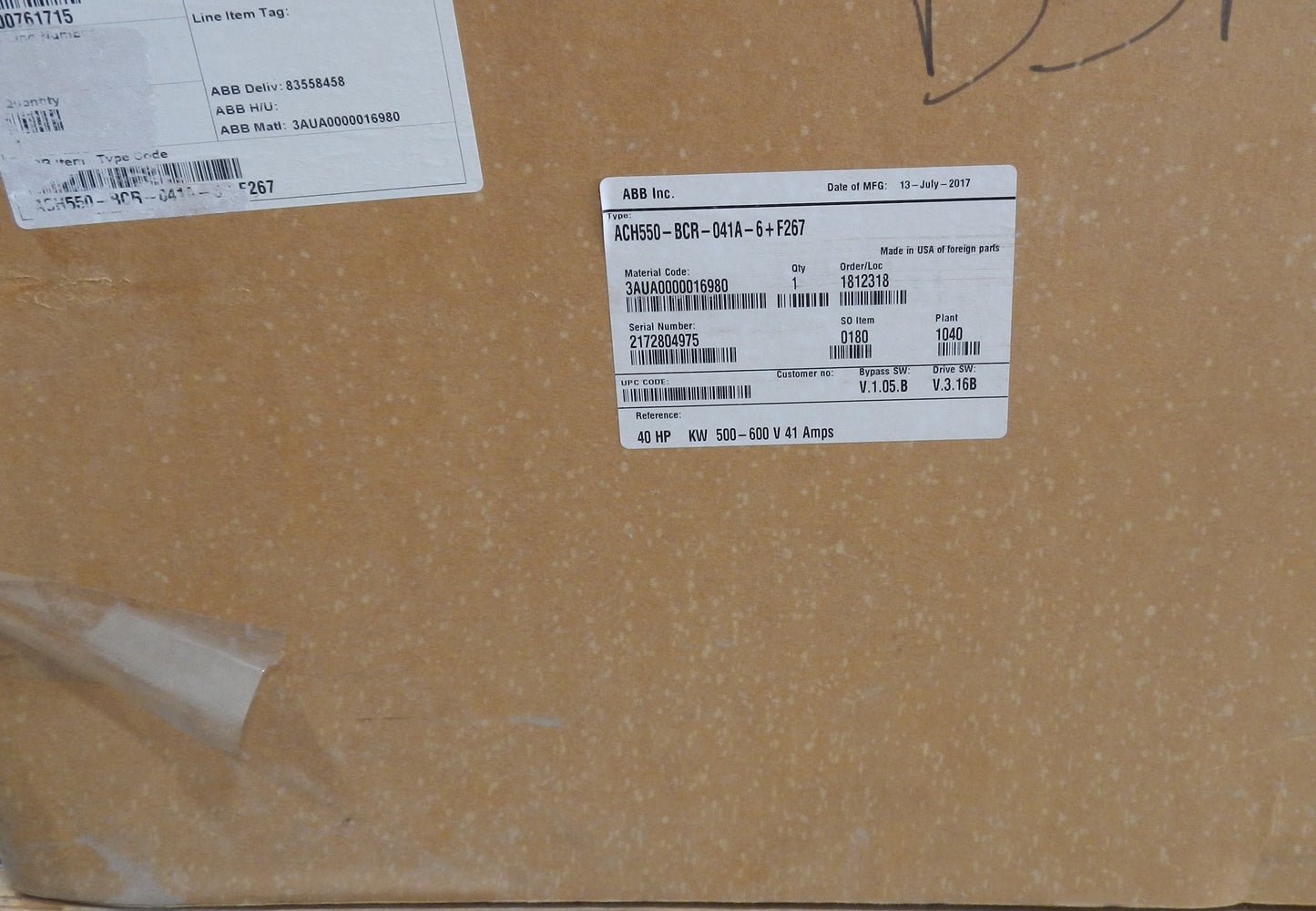 ABB ACH550-BCR-041A-6+F267 HVAC Bypass VFD Panel 40HP 600V Enclosed Variable Frequency Drive