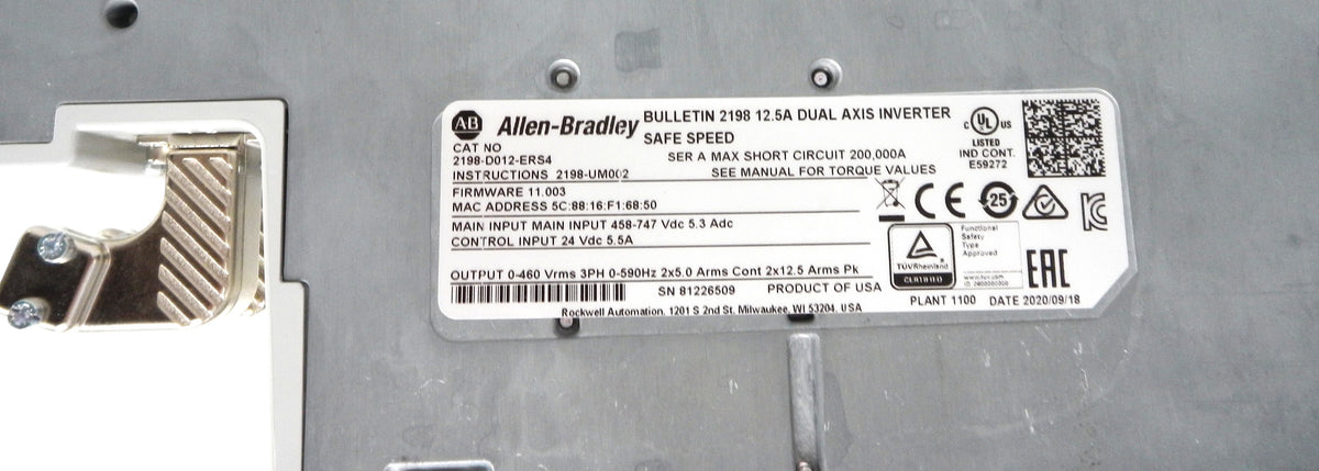 2198-D012-ERS4 Allen-Bradley Kinetix 5700 Dual Axis Servo Drive 5A 480V