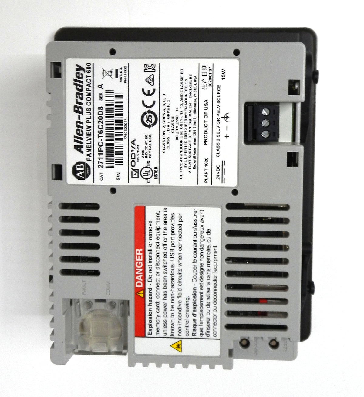 2711PC-T6C20D8 Allen-Bradley PanelView Plus Compact 600 HMI