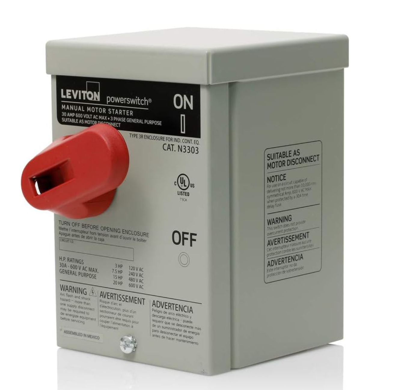 LEVITON N3303-DS MANUAL MOTOR SWITCH