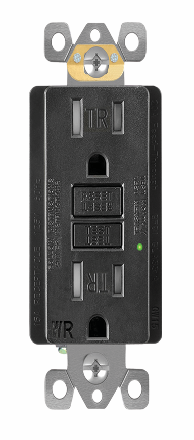 GFCI Receptacle, 15 Amp Tamper-Resistant, Self Test, Black, White