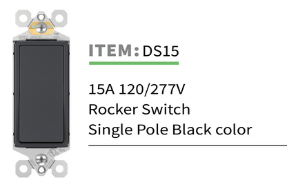 15A 120/277V Single Pole Rocker Switch – Black