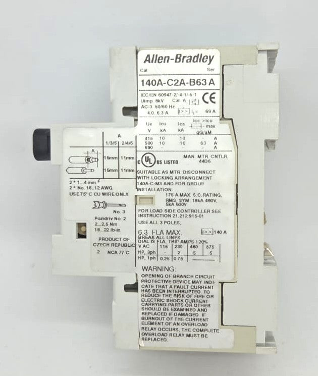 Allen-Bradley 140-C2A-B63 Manual Motor Starter 4-6.3A Motor Protection Switch