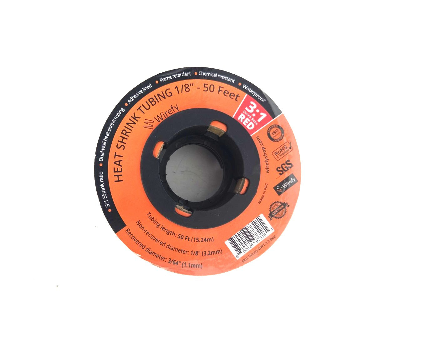 1/8" Wirefy Heat Shrink Tubing 50 Ft 3:1 Adhesive Lined Waterproof Red