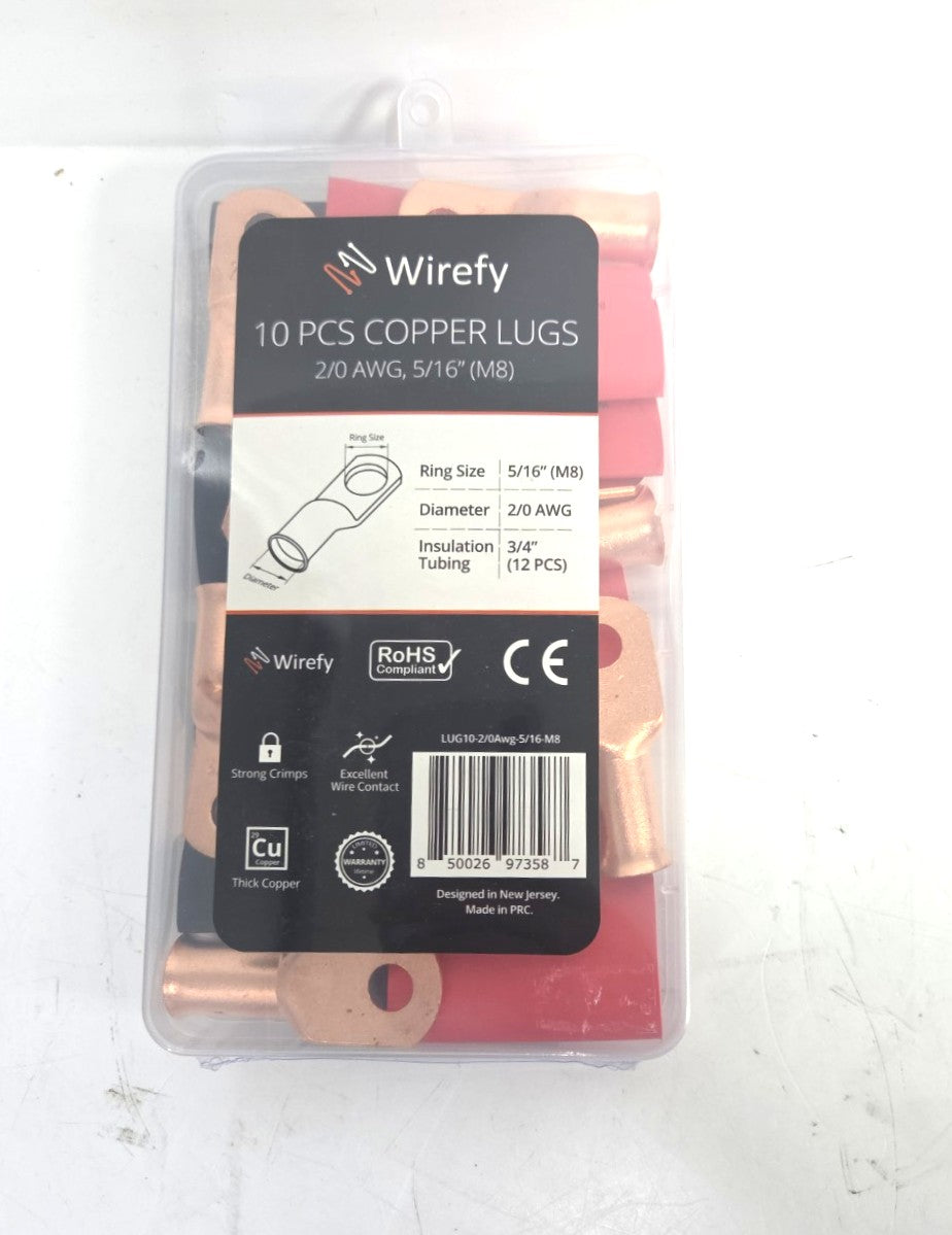 2/0 AWG Wirefy Copper Lug Kit 10 PCS 5/16" M8 with Heat Shrink Tubing