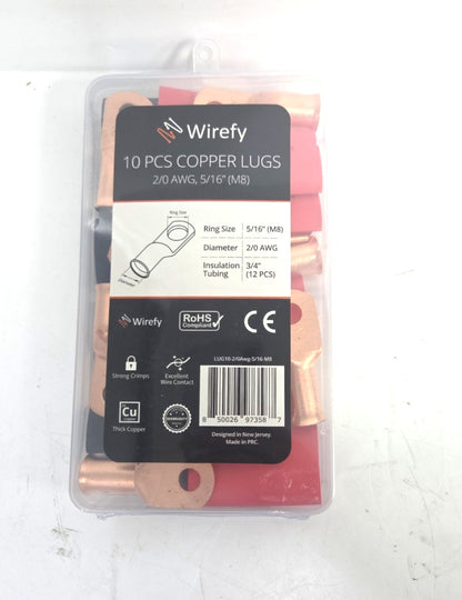 2/0 AWG Wirefy Copper Lug Kit 10 PCS 5/16" M8 with Heat Shrink Tubing