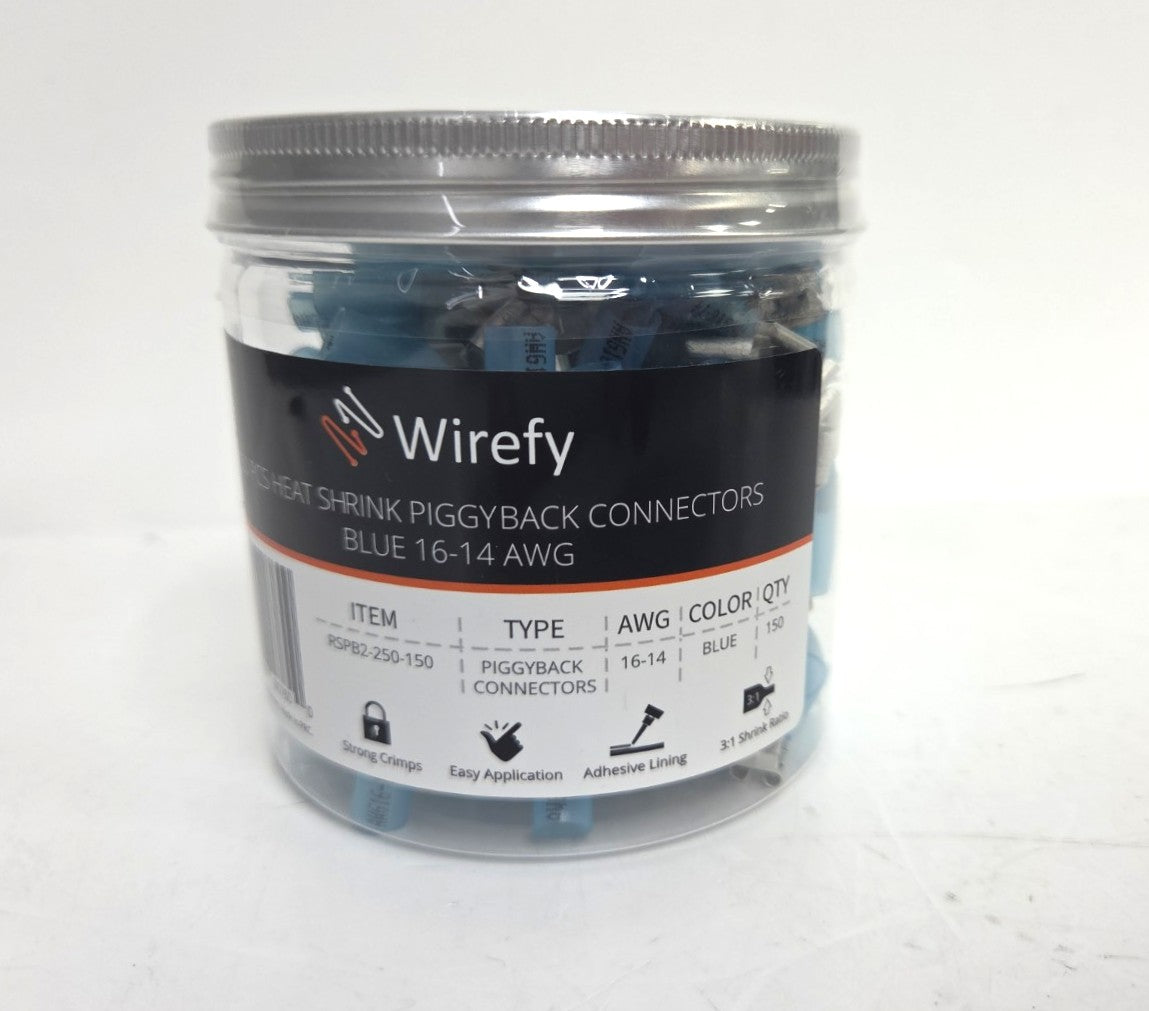 16-14 AWG Wirefy Heat Shrink Piggyback Connectors 150 PCS Waterproof Blue