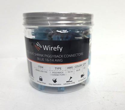16-14 AWG Wirefy Heat Shrink Piggyback Connectors 150 PCS Waterproof Blue