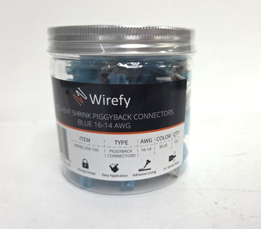 16-14 AWG Wirefy Heat Shrink Piggyback Connectors 150 PCS Waterproof Blue